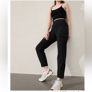 New-Athleta-2-black-endless high-rise cargo pants with prima stretch.